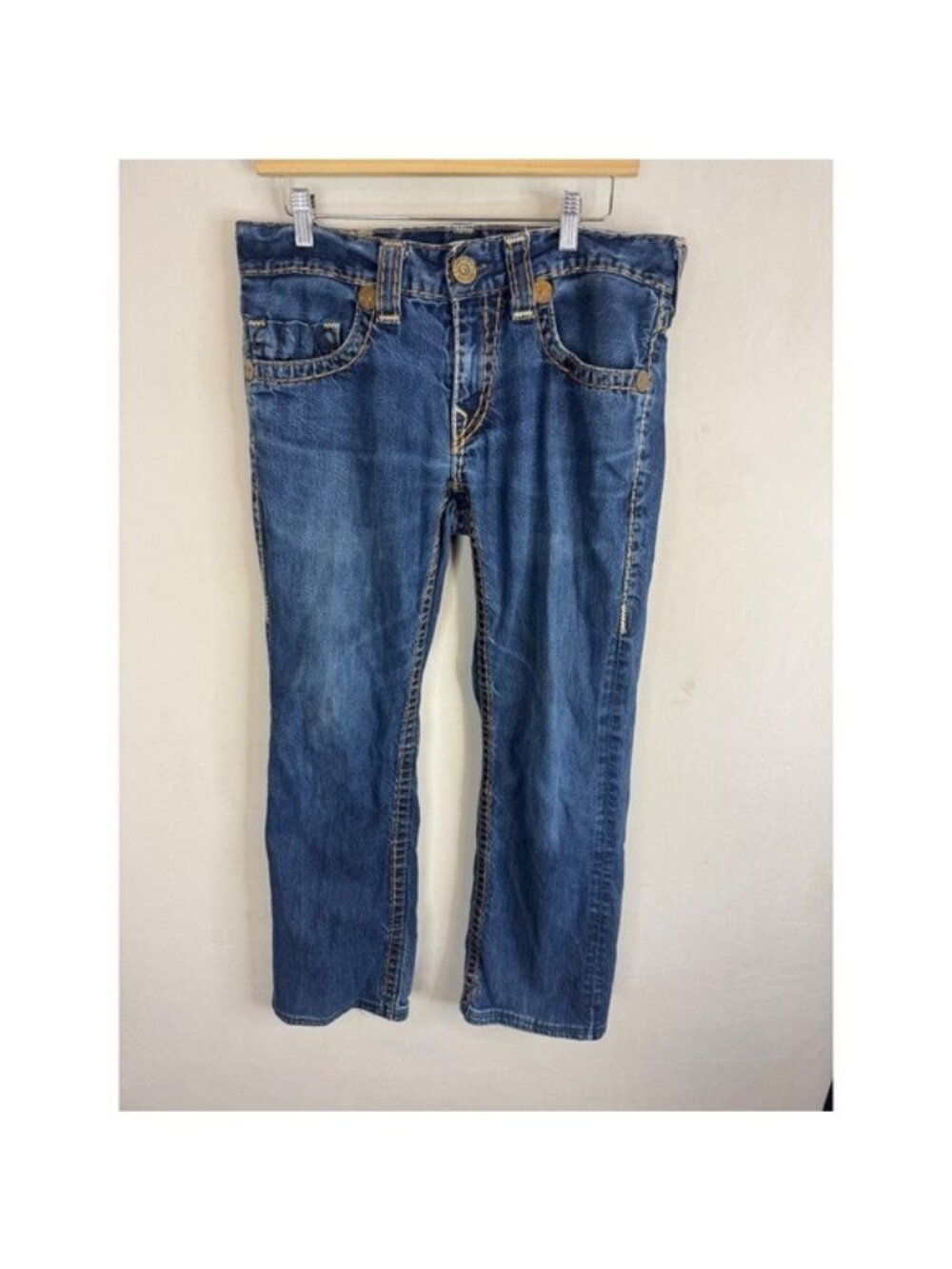 True Religion Brand Jeans Mens 31X30 Blue Denim Straight Leg Contrast Stitch USA